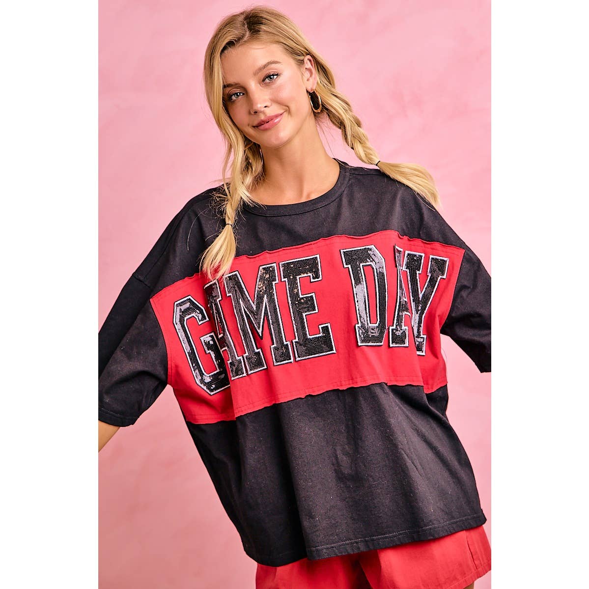 WOMENS GAMEDAY COLORBLOCK APPLIQUE RELAXED FIT SHIRT
