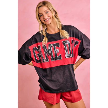 WOMENS GAMEDAY COLORBLOCK APPLIQUE RELAXED FIT SHIRT