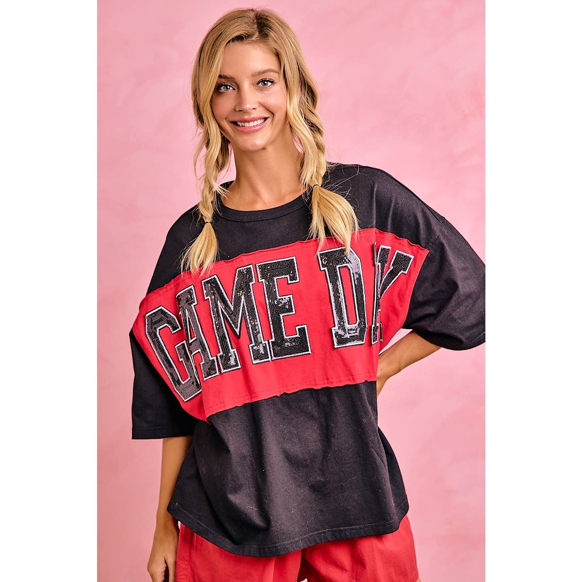 WOMENS GAMEDAY COLORBLOCK APPLIQUE RELAXED FIT SHIRT