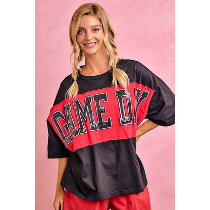 WOMENS GAMEDAY COLORBLOCK APPLIQUE RELAXED FIT SHIRT