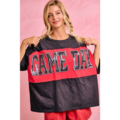 WOMENS GAMEDAY COLORBLOCK APPLIQUE RELAXED FIT SHIRT