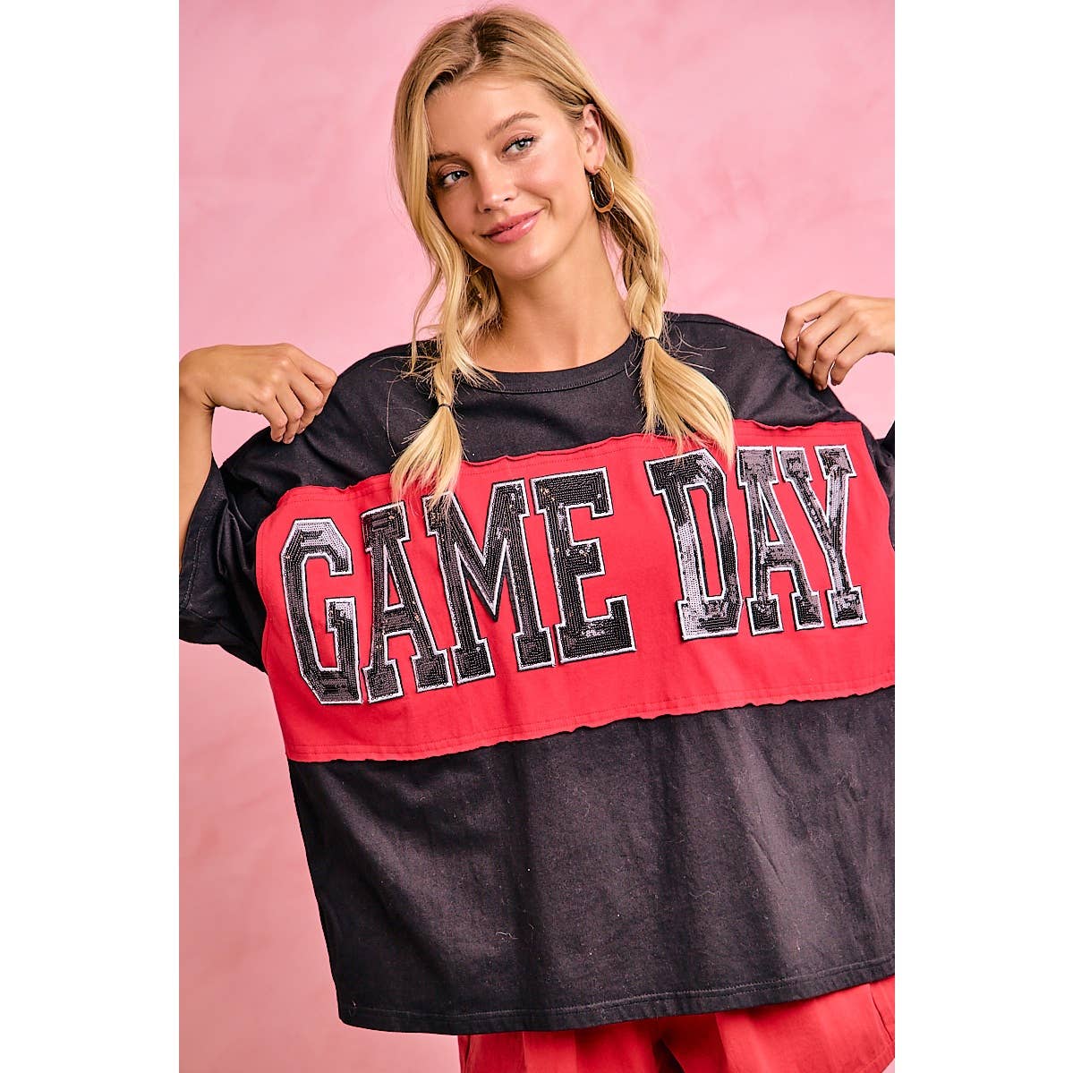 WOMENS GAMEDAY COLORBLOCK APPLIQUE RELAXED FIT SHIRT