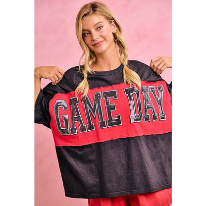 WOMENS GAMEDAY COLORBLOCK APPLIQUE RELAXED FIT SHIRT