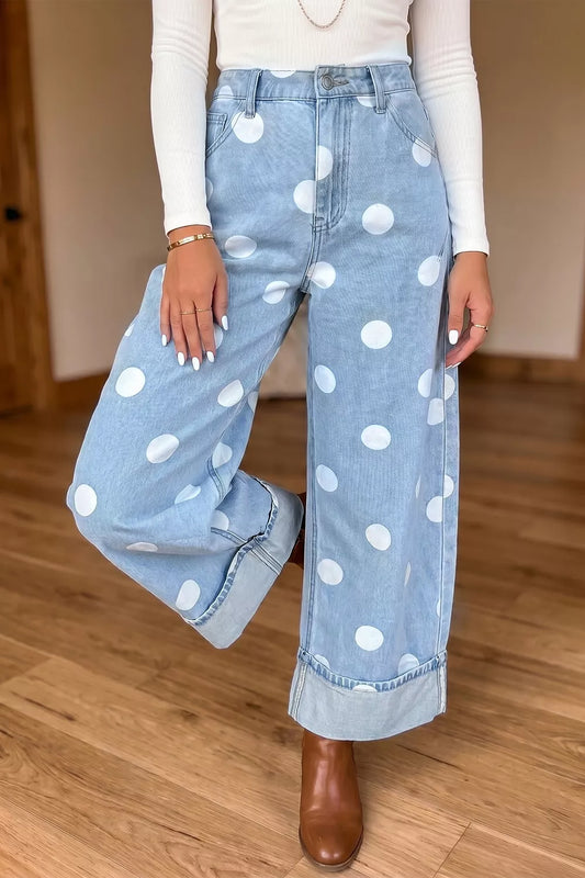 Polka Dot High-Waisted Denim Jeans