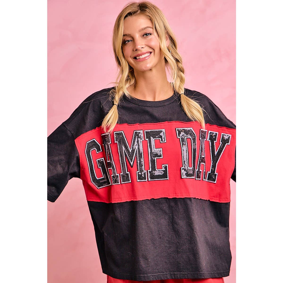 WOMENS GAMEDAY COLORBLOCK APPLIQUE RELAXED FIT SHIRT