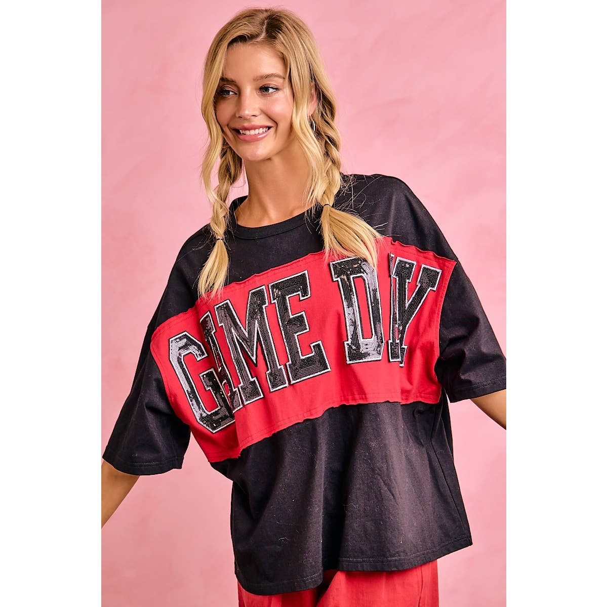 WOMENS GAMEDAY COLORBLOCK APPLIQUE RELAXED FIT SHIRT