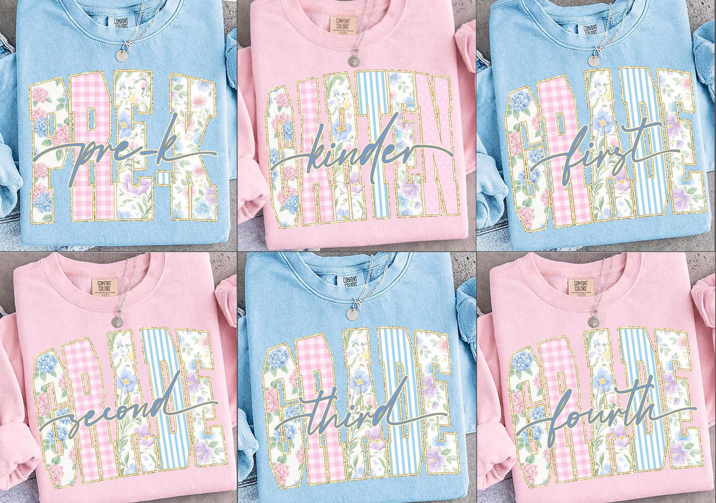 Girls Retro Striped Floral Grade Tee